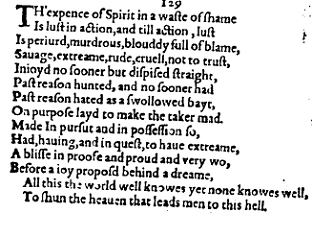 Sonnet 129 &ndash; 1609 Quarto