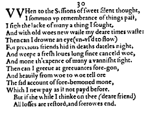 Sonnet 30 &ndash; 1609 Quarto