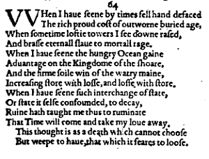 Sonnet 64 &ndash; 1609 Quarto