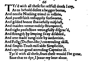 Sonnet 66 &ndash; 1609 Quarto