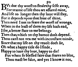Sonnet 92 &ndash; 1609 Quarto